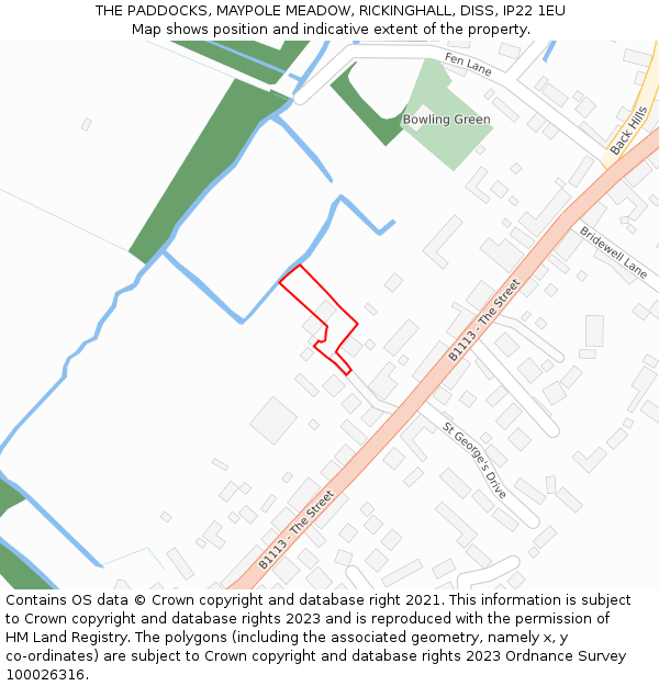 THE PADDOCKS, MAYPOLE MEADOW, RICKINGHALL, DISS, IP22 1EU: Location map and indicative extent of plot