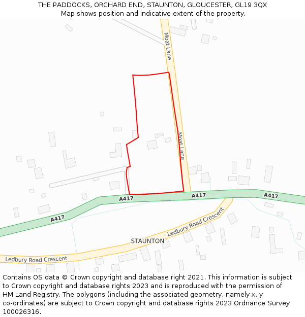 THE PADDOCKS, ORCHARD END, STAUNTON, GLOUCESTER, GL19 3QX: Location map and indicative extent of plot