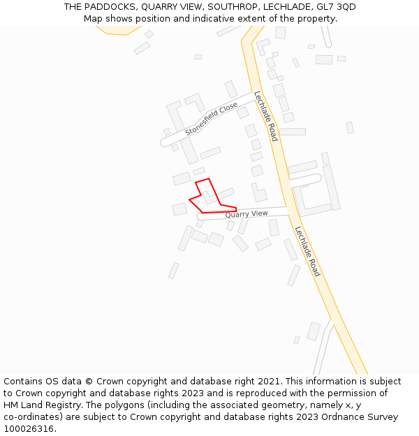 THE PADDOCKS, QUARRY VIEW, SOUTHROP, LECHLADE, GL7 3QD: Location map and indicative extent of plot