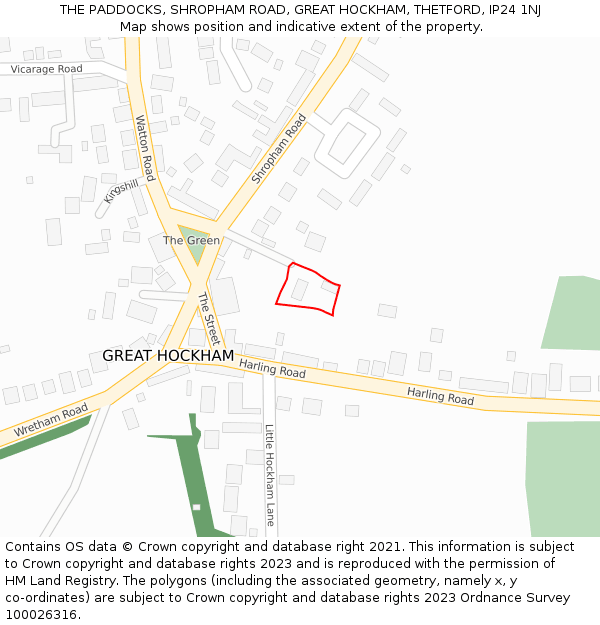 THE PADDOCKS, SHROPHAM ROAD, GREAT HOCKHAM, THETFORD, IP24 1NJ: Location map and indicative extent of plot