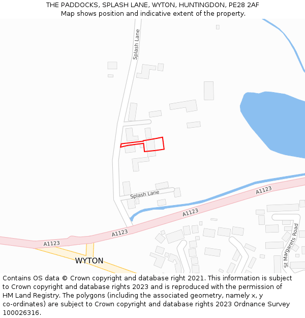 THE PADDOCKS, SPLASH LANE, WYTON, HUNTINGDON, PE28 2AF: Location map and indicative extent of plot
