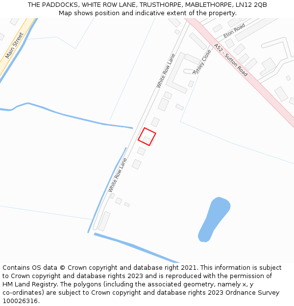 THE PADDOCKS, WHITE ROW LANE, TRUSTHORPE, MABLETHORPE, LN12 2QB: Location map and indicative extent of plot