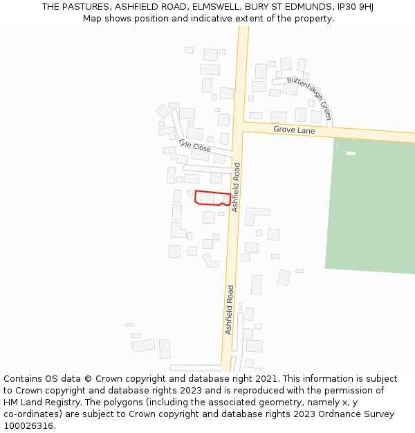 THE PASTURES, ASHFIELD ROAD, ELMSWELL, BURY ST EDMUNDS, IP30 9HJ: Location map and indicative extent of plot