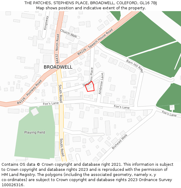 THE PATCHES, STEPHENS PLACE, BROADWELL, COLEFORD, GL16 7BJ: Location map and indicative extent of plot