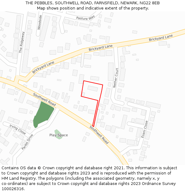 THE PEBBLES, SOUTHWELL ROAD, FARNSFIELD, NEWARK, NG22 8EB: Location map and indicative extent of plot