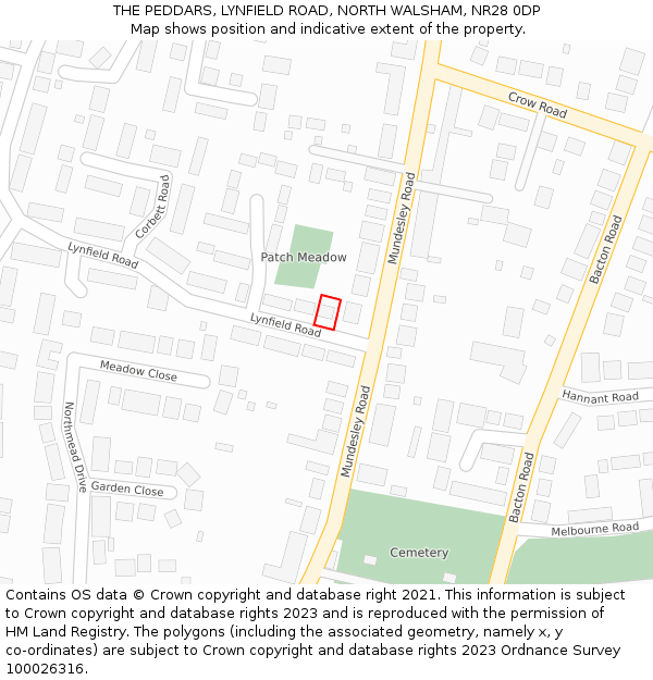 THE PEDDARS, LYNFIELD ROAD, NORTH WALSHAM, NR28 0DP: Location map and indicative extent of plot