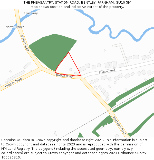 THE PHEASANTRY, STATION ROAD, BENTLEY, FARNHAM, GU10 5JY: Location map and indicative extent of plot