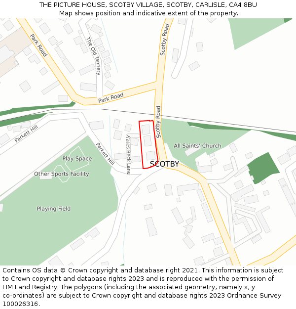 THE PICTURE HOUSE, SCOTBY VILLAGE, SCOTBY, CARLISLE, CA4 8BU: Location map and indicative extent of plot