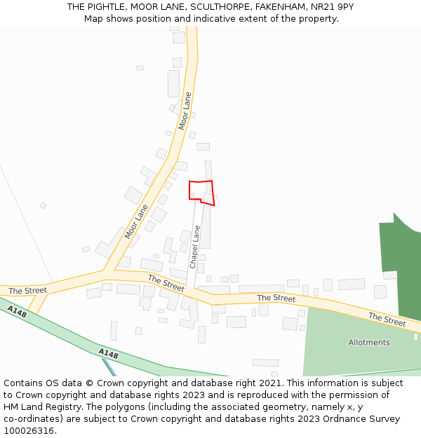 THE PIGHTLE, MOOR LANE, SCULTHORPE, FAKENHAM, NR21 9PY: Location map and indicative extent of plot