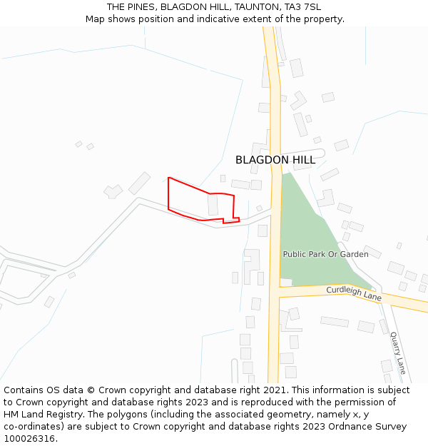 THE PINES, BLAGDON HILL, TAUNTON, TA3 7SL: Location map and indicative extent of plot