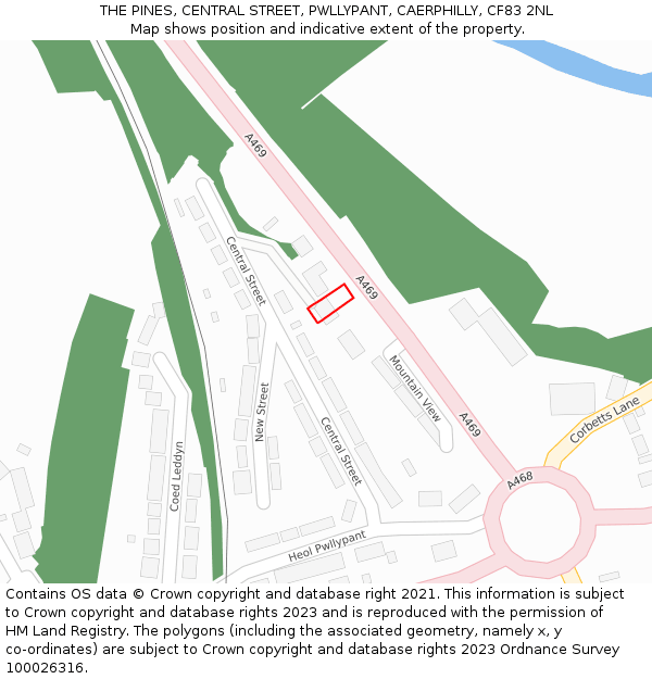 THE PINES, CENTRAL STREET, PWLLYPANT, CAERPHILLY, CF83 2NL: Location map and indicative extent of plot