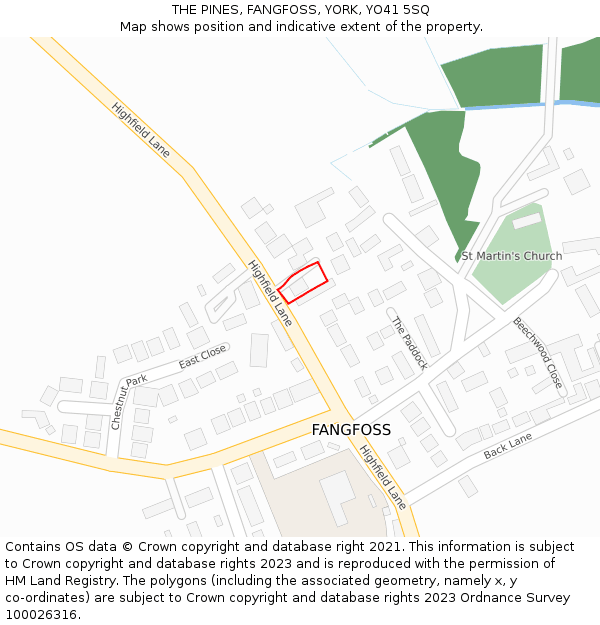 THE PINES, FANGFOSS, YORK, YO41 5SQ: Location map and indicative extent of plot