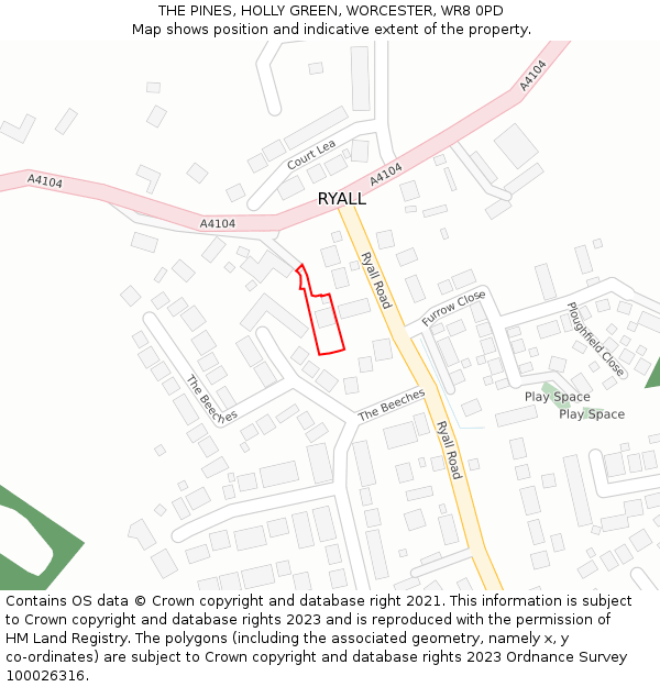 THE PINES, HOLLY GREEN, WORCESTER, WR8 0PD: Location map and indicative extent of plot