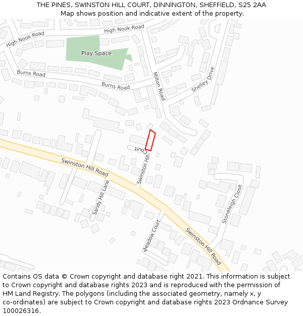 THE PINES, SWINSTON HILL COURT, DINNINGTON, SHEFFIELD, S25 2AA: Location map and indicative extent of plot