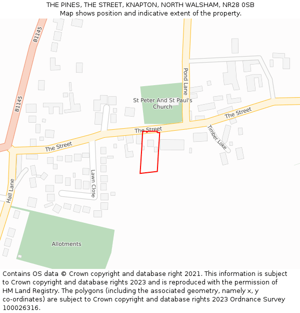 THE PINES, THE STREET, KNAPTON, NORTH WALSHAM, NR28 0SB: Location map and indicative extent of plot