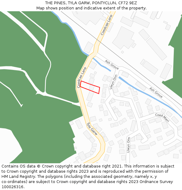 THE PINES, TYLA GARW, PONTYCLUN, CF72 9EZ: Location map and indicative extent of plot