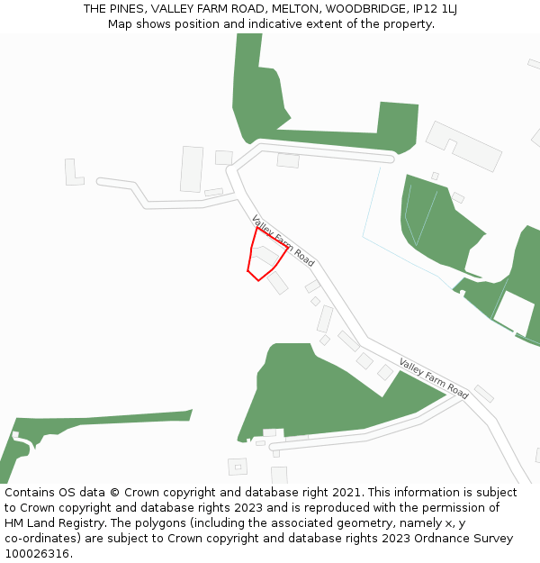 THE PINES, VALLEY FARM ROAD, MELTON, WOODBRIDGE, IP12 1LJ: Location map and indicative extent of plot