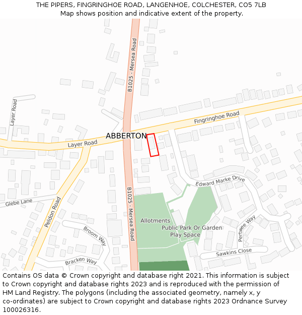 THE PIPERS, FINGRINGHOE ROAD, LANGENHOE, COLCHESTER, CO5 7LB: Location map and indicative extent of plot