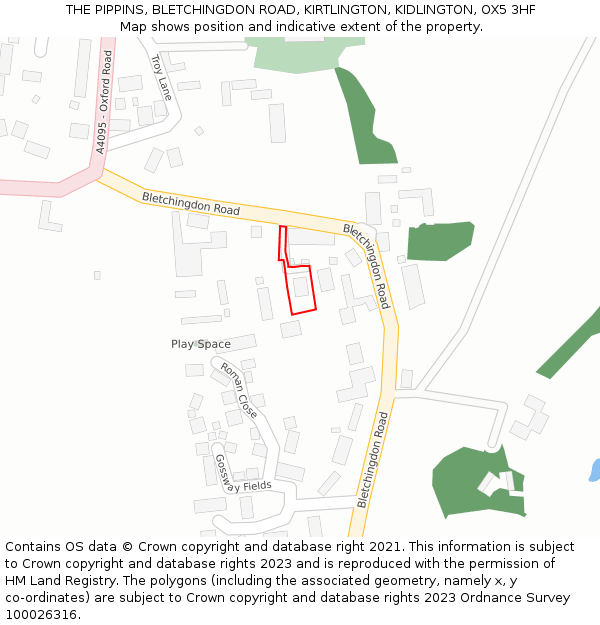 THE PIPPINS, BLETCHINGDON ROAD, KIRTLINGTON, KIDLINGTON, OX5 3HF: Location map and indicative extent of plot