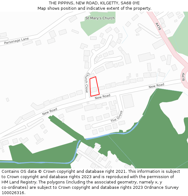 THE PIPPINS, NEW ROAD, KILGETTY, SA68 0YE: Location map and indicative extent of plot