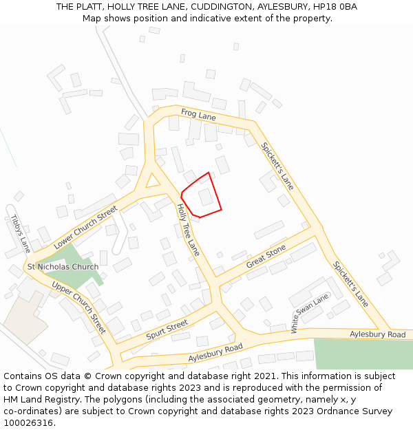 THE PLATT, HOLLY TREE LANE, CUDDINGTON, AYLESBURY, HP18 0BA: Location map and indicative extent of plot