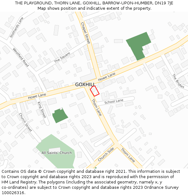 THE PLAYGROUND, THORN LANE, GOXHILL, BARROW-UPON-HUMBER, DN19 7JE: Location map and indicative extent of plot