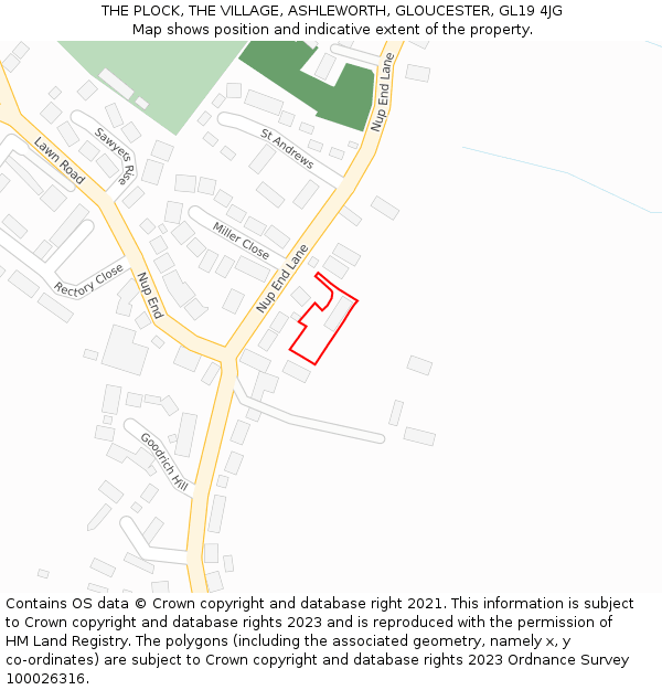 THE PLOCK, THE VILLAGE, ASHLEWORTH, GLOUCESTER, GL19 4JG: Location map and indicative extent of plot