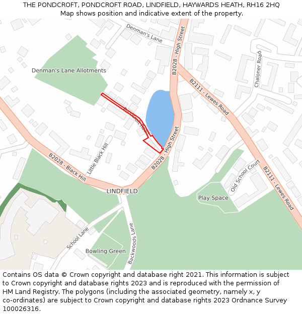 THE PONDCROFT, PONDCROFT ROAD, LINDFIELD, HAYWARDS HEATH, RH16 2HQ: Location map and indicative extent of plot