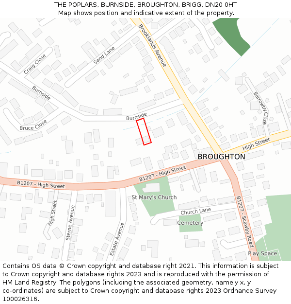 THE POPLARS, BURNSIDE, BROUGHTON, BRIGG, DN20 0HT: Location map and indicative extent of plot