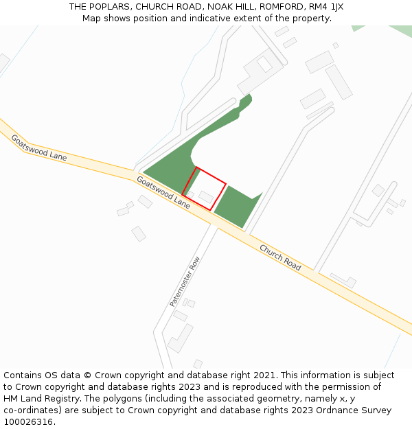 THE POPLARS, CHURCH ROAD, NOAK HILL, ROMFORD, RM4 1JX: Location map and indicative extent of plot