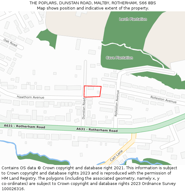 THE POPLARS, DUNSTAN ROAD, MALTBY, ROTHERHAM, S66 8BS: Location map and indicative extent of plot