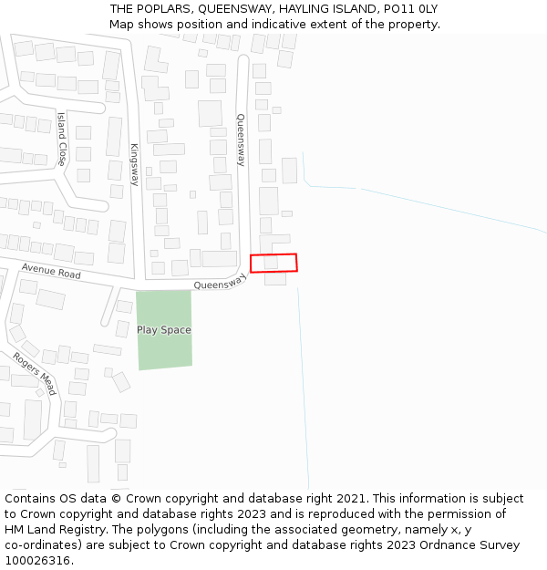 THE POPLARS, QUEENSWAY, HAYLING ISLAND, PO11 0LY: Location map and indicative extent of plot