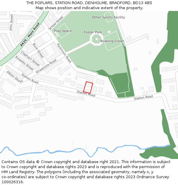 THE POPLARS, STATION ROAD, DENHOLME, BRADFORD, BD13 4BS: Location map and indicative extent of plot