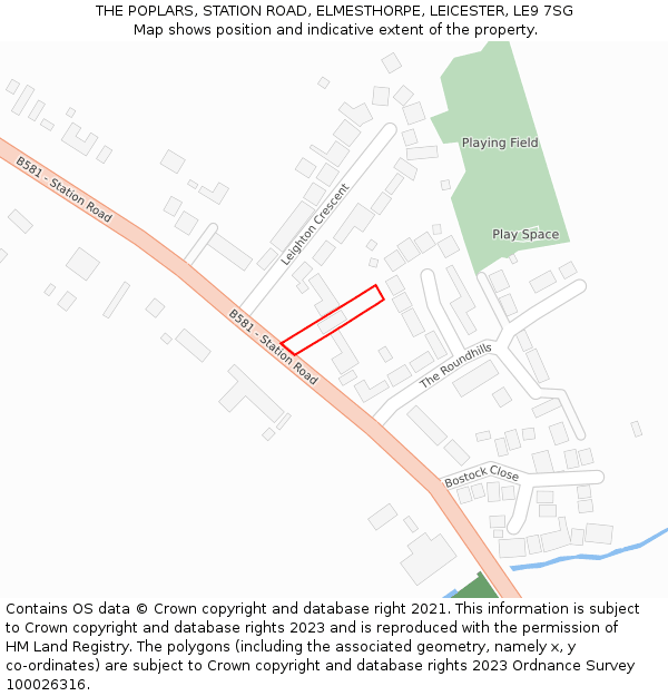 THE POPLARS, STATION ROAD, ELMESTHORPE, LEICESTER, LE9 7SG: Location map and indicative extent of plot