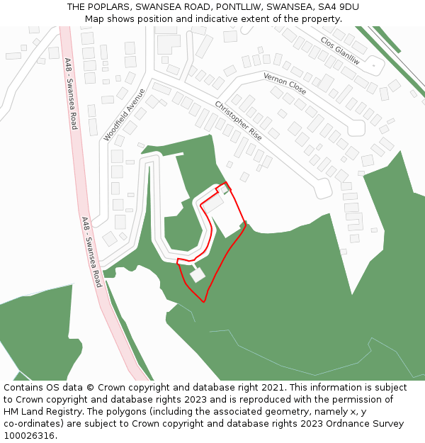 THE POPLARS, SWANSEA ROAD, PONTLLIW, SWANSEA, SA4 9DU: Location map and indicative extent of plot