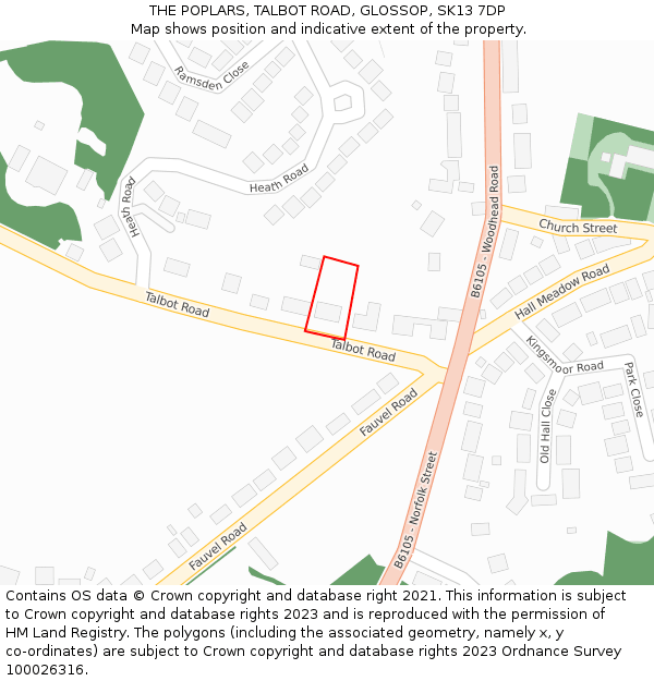 THE POPLARS, TALBOT ROAD, GLOSSOP, SK13 7DP: Location map and indicative extent of plot