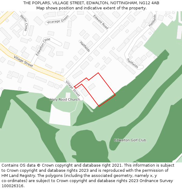 THE POPLARS, VILLAGE STREET, EDWALTON, NOTTINGHAM, NG12 4AB: Location map and indicative extent of plot