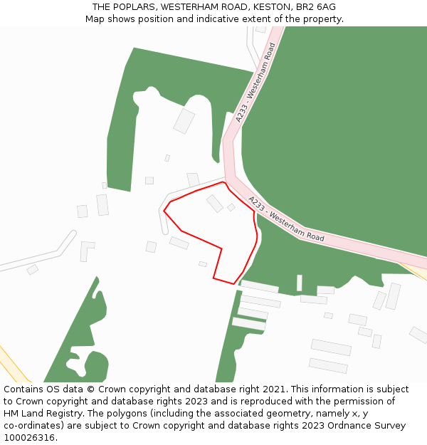 THE POPLARS, WESTERHAM ROAD, KESTON, BR2 6AG: Location map and indicative extent of plot