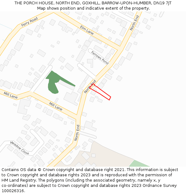 THE PORCH HOUSE, NORTH END, GOXHILL, BARROW-UPON-HUMBER, DN19 7JT: Location map and indicative extent of plot