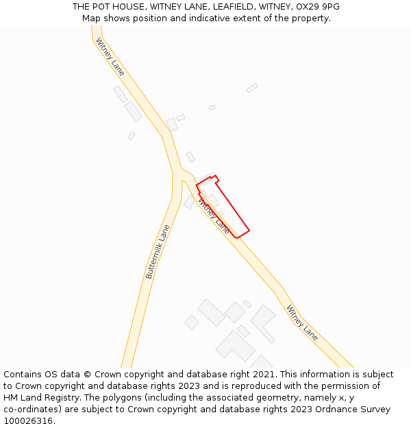 THE POT HOUSE, WITNEY LANE, LEAFIELD, WITNEY, OX29 9PG: Location map and indicative extent of plot