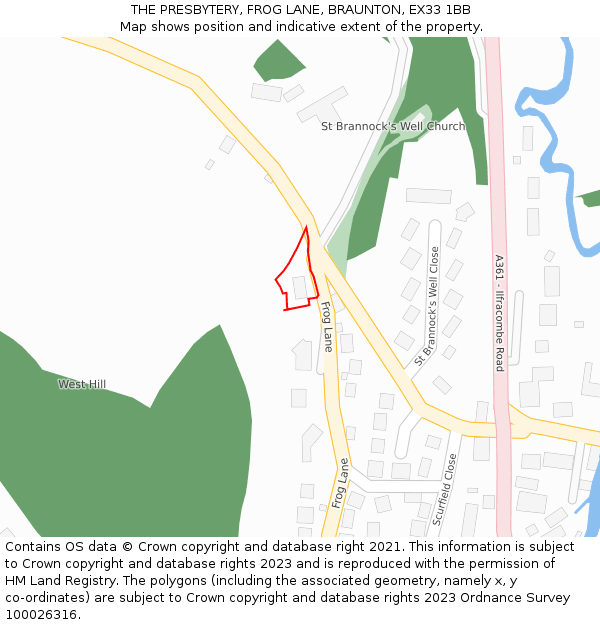 THE PRESBYTERY, FROG LANE, BRAUNTON, EX33 1BB: Location map and indicative extent of plot