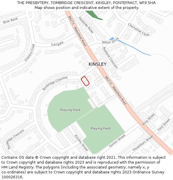 THE PRESBYTERY, TOMBRIDGE CRESCENT, KINSLEY, PONTEFRACT, WF9 5HA: Location map and indicative extent of plot