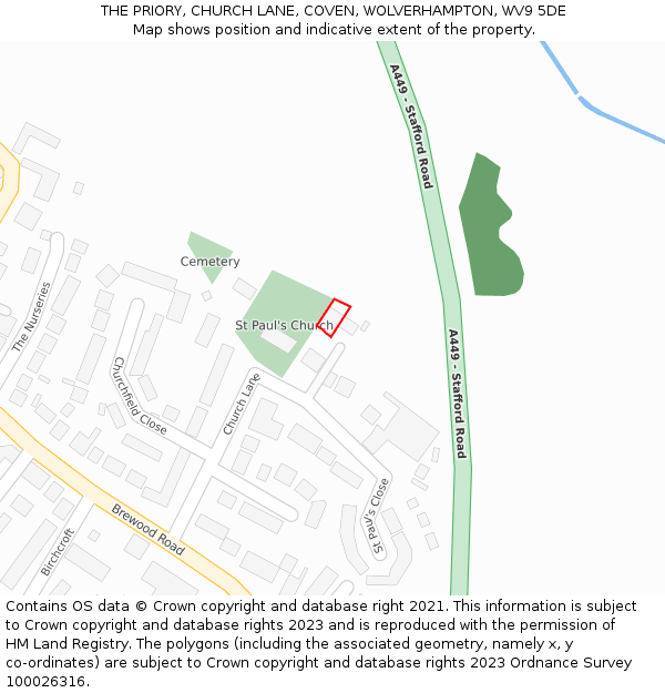 THE PRIORY, CHURCH LANE, COVEN, WOLVERHAMPTON, WV9 5DE: Location map and indicative extent of plot