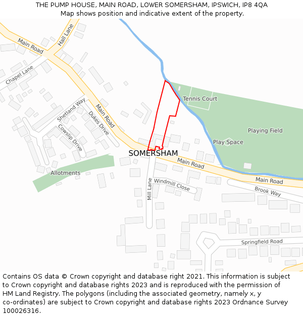 THE PUMP HOUSE, MAIN ROAD, LOWER SOMERSHAM, IPSWICH, IP8 4QA: Location map and indicative extent of plot