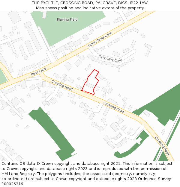 THE PYGHTLE, CROSSING ROAD, PALGRAVE, DISS, IP22 1AW: Location map and indicative extent of plot
