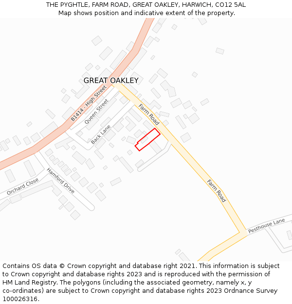 THE PYGHTLE, FARM ROAD, GREAT OAKLEY, HARWICH, CO12 5AL: Location map and indicative extent of plot