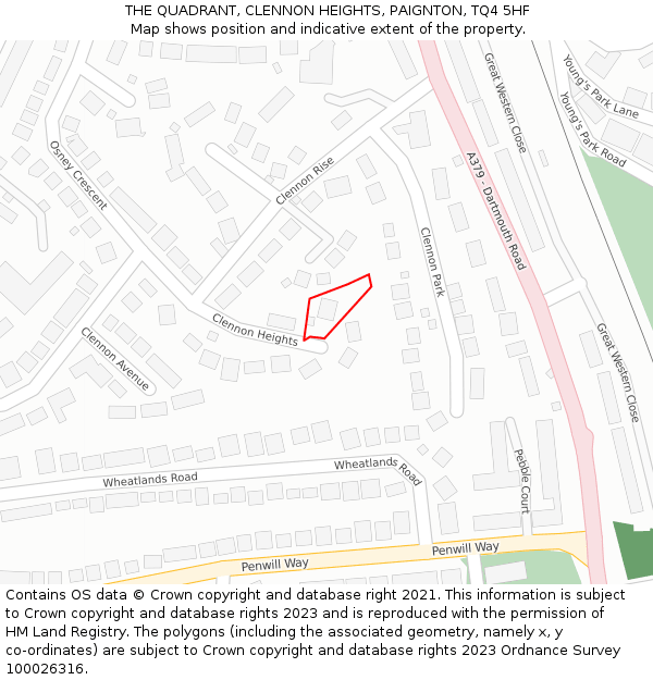 THE QUADRANT, CLENNON HEIGHTS, PAIGNTON, TQ4 5HF: Location map and indicative extent of plot