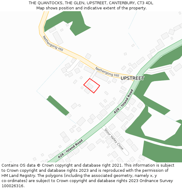 THE QUANTOCKS, THE GLEN, UPSTREET, CANTERBURY, CT3 4DL: Location map and indicative extent of plot