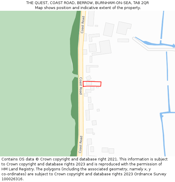 THE QUEST, COAST ROAD, BERROW, BURNHAM-ON-SEA, TA8 2QR: Location map and indicative extent of plot