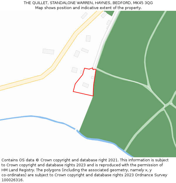 THE QUILLET, STANDALONE WARREN, HAYNES, BEDFORD, MK45 3QG: Location map and indicative extent of plot